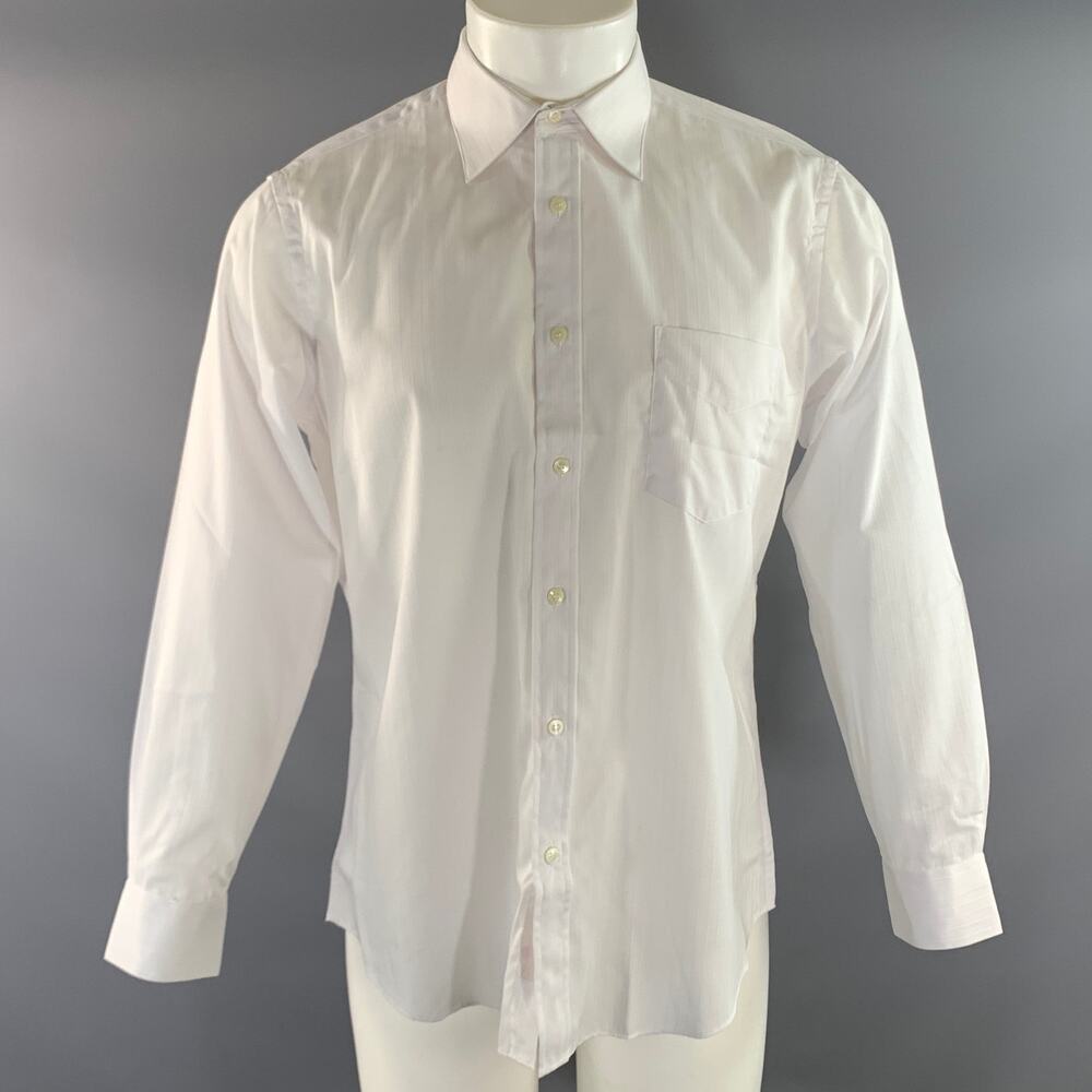YVES SAINT LAURENT Size S White Stripe Cotton Blend Long Sleeve Shirt